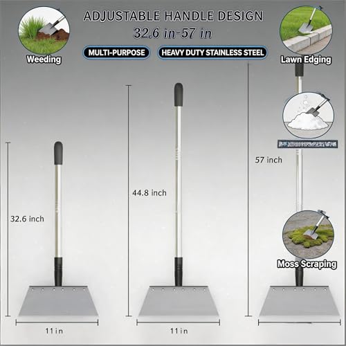 Garden Flat Shovel - Floor Scraper，Multifunctional Heavy Duty Weed Scraper | Adjustable Stainless Steel handle garden spade forlawn edging, digging, snow & ice removal, durable outdoor scraper tool
