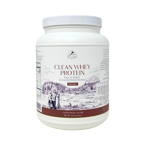 Mt. Capra Clean Whey Protein | Grass-Fed Undenatured Goat Whey Protein Powder | 24 g Protein Per Serving, All Natural, Non-GMO, High in Branch Chain Amino Acids | Chocolate | 15 Servings - 16 oz