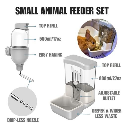 Automatic Pet Food Water Dispenser, Auto Gravity Pet Feeder Water Bottle Set for Crate Cage, Feeding Station for Small Dog Cat Rabbit Guinea Pigs Chinchilla Ferret Hedgehog (Blue) - color: Blue
