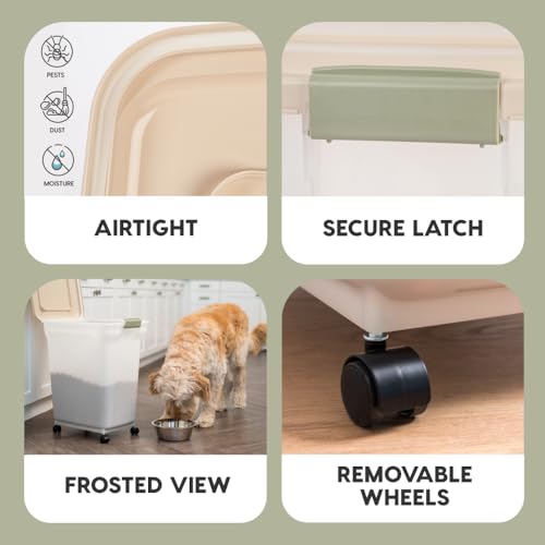 IRIS USA Dog Food Storage Container, Up to 40lbs, Almond/Pearl, Made in USA | Wheels for Mobility, Airtight Seal, BPA-Free, Best for Bird Seed, Cat food, Cat Litter, Chicken Feed, Pellets - color: Almond/Pearl, size: 40 lbs