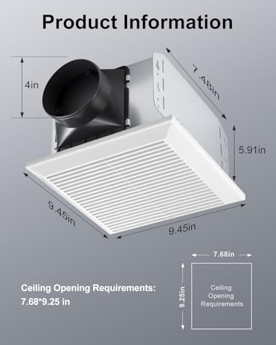 GROWNEER Bathroom Exhaust Fan, 110 CFM 1.0 Sone Bathroom Fan No Attic Access Needed, Ceiling or Wall Mount, 7.68 x 9.25 inch, White - color: No Light