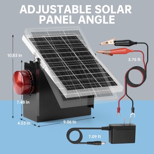 Solar Fence Charger with Warning Light, Briidea 1.2 Joules Solar Electric Fence Energizer, Dual Power (Solar & Adapter), Up to 10-Mile Range, IP64 Weather-Resistant, for Livestock, Garden & Pasture