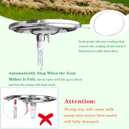 Electric Goat Milking Machine, Portable Auto Goat Milker with 3L Stainless Steel Bucket, Gentle & Efficient for Daily Milking of Goats,Sheep, for Small Farms & Home