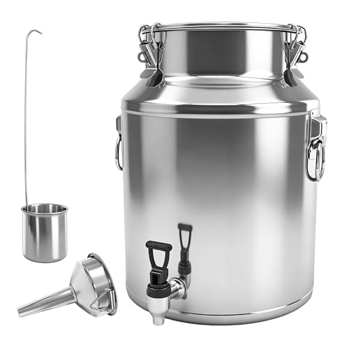 Milk Can 15L Milk Container 304 Stainless Steel Milk Jug Bucket Wine Pail Bucket Bottle 4 Gallon Container Storage with Faucet & Sealed Lid for Grain Wine Liquid