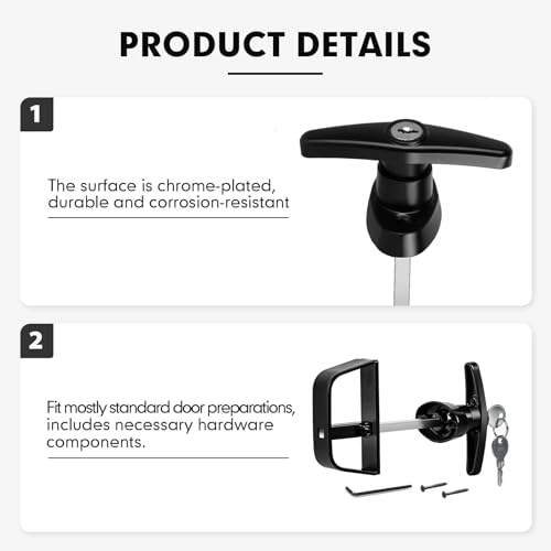 T-Handle Lock Kit,Hurrikom Double Shed Door Latch with 5.5" Stem, Lock Matching Set Includes 10 Keys for Sheds Doors, Playhouses, Chicken Coops,Camper, RV, etc(Black).All Keys are Universal. - size: 5.5 inch-BLACK-T