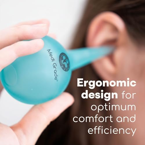 Medi Grade Ear Wax Removal Bulb Syringe 3.04 fl oz, Ear Cleaner Irrigation | Easy-squeeze ear syringe 90ml with quad stream tip, gentle ear cleaning tool for adults and kids, safe ear flushing at home - size: 90ml
