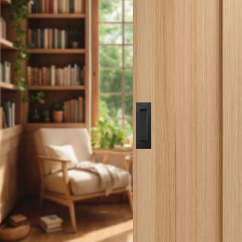 bealy Pocket Door Hardware Set, 2 Recessed Flush Finger Pulls,6Inch Handles Hardware Latch, for Closet,Sliding,Barn Door,Made of 304 Stainless Steel - color: Black, size: 1 Set（2 Recessed Pull Handle）