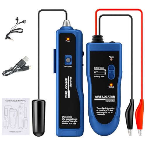 Underground Wire Locator & Cable Tester – 4FT Depth, 2000FT Range, Rechargeable 1100mAh Battery, with Earphone for Fast Break/Short Detection of Dog Fence, Control Wires & Irrigation Cables - color: Blue