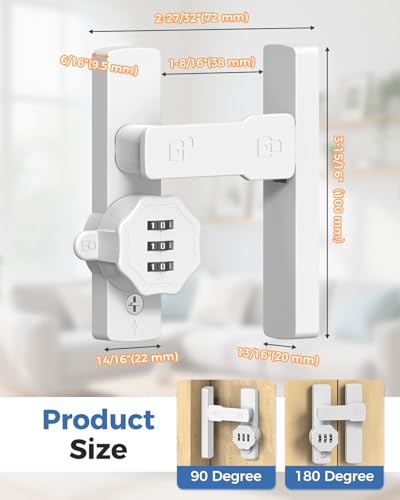 Flip 90/180 Degree Sliding Barn Door Lock Latch, White-2 PCS | Keyless 3-Digit Combination Latch Lock for Shed, Closet, Cabinet, Bedroom, Cupboard, Screen, Sliding/Swinging Door - color: White-2 Pcs