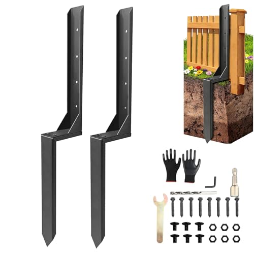 2Pcs Fence Post Repair Kit, Heavy Duty Galvanized Thickened Steel Anchor Bracket - Weather-Resistant Ground Stakes for Broken Leaning 4x4/6x6 Wooden Posts Deck Mailbox Garden (2 Pack/Black) - color: 2 Pack/Black