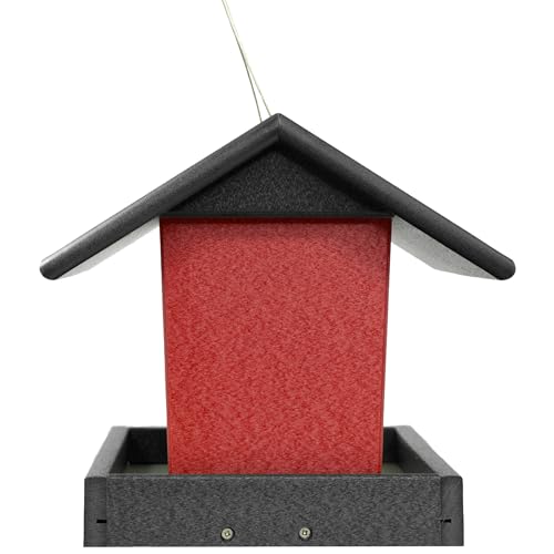 Poly Hanging Hopper Bird Feeder, Large Bird Feeder for Outside, Outdoors - Amish American Made (Hanging, Black & Red) - color: Black & Red, style: Hanging