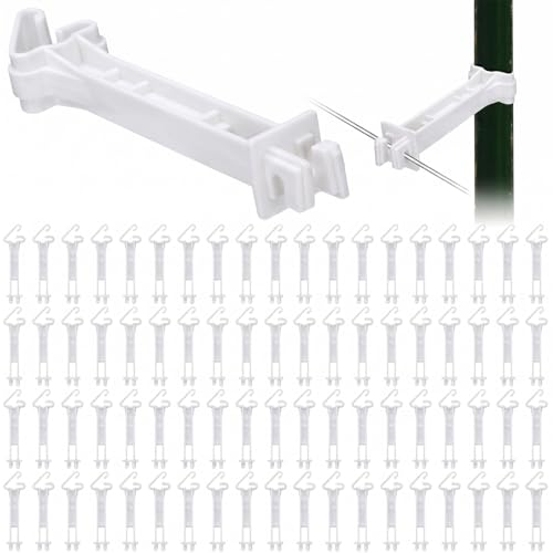 Pangda 200 Pcs 5 inch Snap Type Insulator Electric Fence T Post Insulators Extended Snug Fitting T Post Electric Fence Wire Clips for Agricultural and Ranchers (White) - color: White