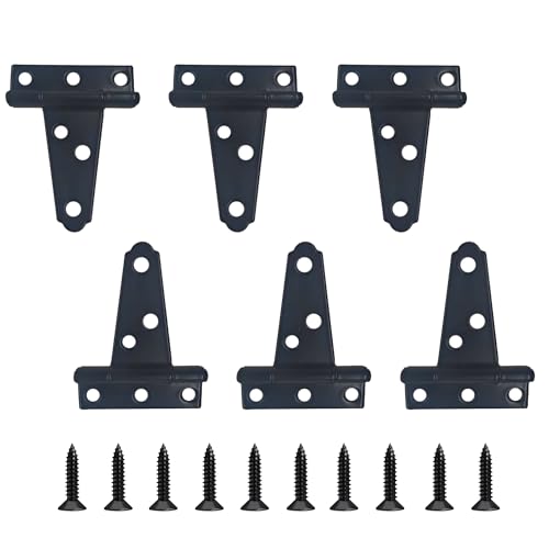 6PCS 2" Heavy Duty T-Strap Hinges, Black Rustic Iron Hinge, Rustproof Gate Tee Hinges for Outdoor Sheds, Barn Doors & Wood Fences-Thickness 1mm - size: 2 Inch