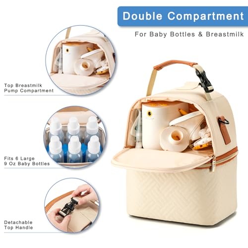 Breastmilk Cooler Bag with Ice Pack & Mat Fit 6 Bottles Up to 9 Ounce, Breast Milk Pump Cooler Bag for Moms Daycare,Work&Travel, Cream - color: Cream