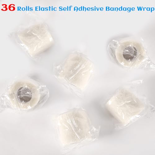 36 Rolls Elastic Self Adhesive Bandage Wrap 2 Inch, Breathable Non Woven Cohesive Bandage, Vet Wrap for Dogs, Ankle Sprains Swelling Self Stick Bandage Wrap, Sports Athletic Tape White - color: 2 Inch-36 Count White