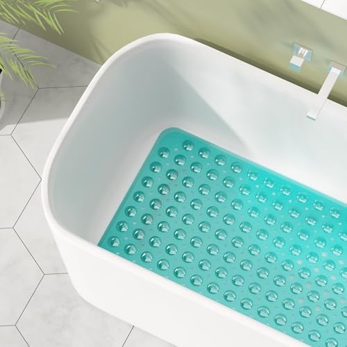 AmazerBath Shower Mat Non Slip 40 x 16 Inches, Shower Stall Mats with Suction Cups and Drain Holes, Non Slip Bath Mat for Tub for Elderly & Kids, Clear Green - color: Clear Green, size: 40" x 16" (Rectangular)