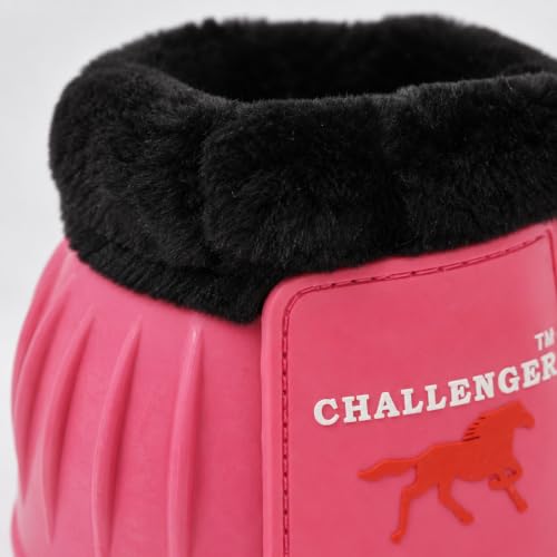 CHALLENGER Horse Training Ribbed Rubber Hoof Impact Overreach Protection Fleece Lined Bell Boots 41HI01 - color: Pink, size: Medium