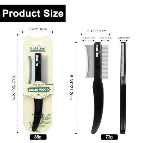 2-in-1 Dog Dematting&Deshedding Comb with Wooden Handle | Double-Sided Fine Tooth Metal Flea Comb for Dogs&Cats,Stainless Steel Deshedding Blade,Remove Loose Hair Tangles Dirt Fleas