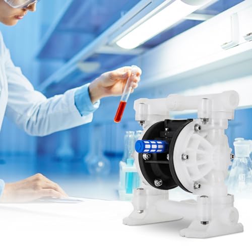 VEVOR Air-Operated Double Diaphragm Pump, 1/2 in Inlet & Outlet, Polypropylene Body, 8.8 GPM & Max 120PSI, PTFE Diaphragm Pneumatic Transfer Pump for Petroleum, Diesel, Oil & Low Viscosity Fluids - size: 8.8 GPM