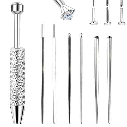 2Pcs Piercing Ball Grabber Tool for Changing Jewelry, Stianless Steel Flat Back Earring Applicator Internally Threaded Push Pin Piercing Grabber Tool - color: Silver-H