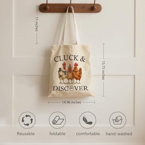 Aesthetic Canvas Tote Bag for Women - with Magnetic Snap Closure & Zipper Inner Pocket Reusable Totes Bag - color: Chickens2