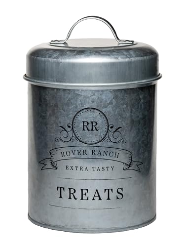Amici Home Rover Ranch Metal Pet Treat Canister, 64 Oz - Silver | Airtight Treat Storage Jar with Silicone Gasket, Wide Mouth, Lid Handle, Pet Snack Container for Biscuits & Training Bites - style: Treats
