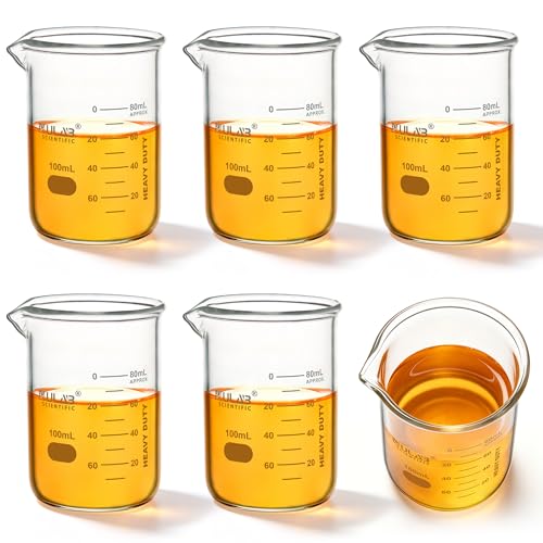 ULAB Scientific Glass Beaker Set, Vol.100ml, Shot Glass, 3.3 Borosilicate Griffin Low Form with Printed Graduation, Pack of 6, UBG1014 - style: Vol.100ml,Pack of 6
