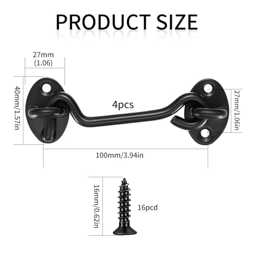4 Pcs 4 Inch Hook and Eye Latch Door Gate Barn Window Brace | Cabin Lock Hardware Replacement Part Security Fastener