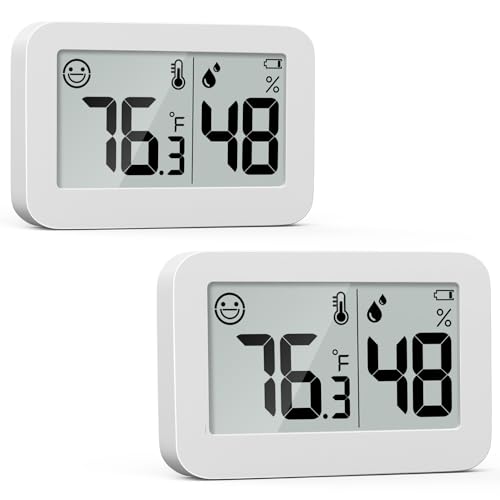 DOOMAY Mini Hygrometer Indoor Thermometer Digital Humidity Monitor 2-Pack | Monitor room temperature and humidity in bedrooms, offices, closets, basements and other indoor spaces - color: White
