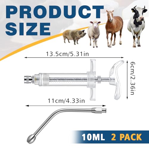 Threlaco 10ml 2 Pcs Drench Gun for Goats, Sheep & Cattle, Clear | Reusable Small Goat Drench Syringe, Adjustable Veterinary Medicine Feeding Syringe, Continuous Dosing for Livestock, Horse - color: Clear, size: 10ml