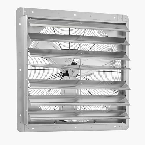 VEVOR 30 Inch Shutter Exhaust Fan Wall Mounted Automatic Louvers Silver, Sturdy Steel Housing, Low Noise, AC Motor, 8099 CFM Ventilation and Cooling for Attic, Garage, Barn, Greenhouse, Workshop - size: 30 Inch