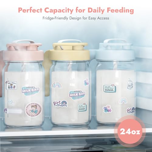 Papablic Breast Milk Pitcher, Formula & Baby Feeding Container, Pink | Glass | BPA-Free | Leakproof | Safe & Durable | Wide Mouth | Easy to Clean & Dishwasher Safe | No Bubbles & No Clumps - color: Pink