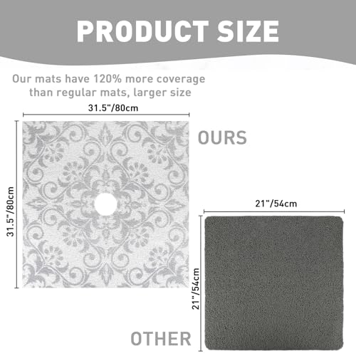 Square Shower Mat Non Slip: 32 x 32 Inch Extra Large Shower Mats with Drain Hole in Middle - PVC Loofah Anti Slip Shower Floor Matt for Inside Shower - color: Geometric Line, size: 32" x 32" (Square)