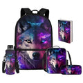 Upetstory Galaxy Wolf Backpack for Girls Boys School Bag with Lunch Box Pencil Purse Kids Schoolbag Elementary Kindergarten Preschool Bookbag Water Bottle Sleeve Book Cover 5 In 1 Set - color: Galaxy Wolf