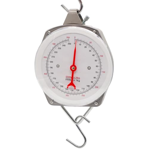 Hanging Spring Dial Scale, Fish Scales Digital Weight, 550lbs/250kg Capacity, Big Game Scale, Mechanical Kitchen Weighing Large Food Scale with 2 S-Hooks for Fishing Hunting Luggage - size: 550 lbs