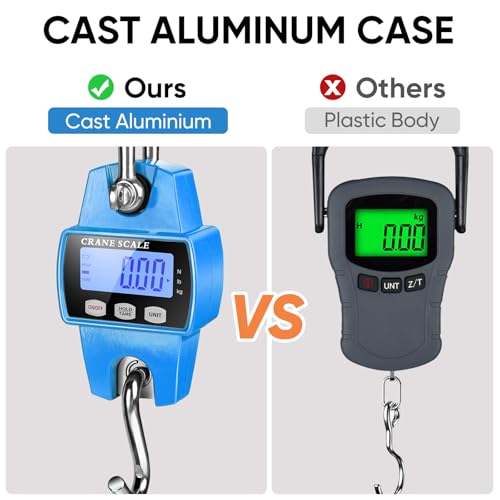 660lb Digital Hanging Scale with Cast Aluminum Case, Handheld 300Kg Mini Crane Scale with Hooks for Farm Hunting Fishing Outdoor (Blue) | 300KG Heavy Capacity, High Accuracy Weighing, kg/lb/N Unit Conversion, Suitable for Fishing, Farm, Hunting - color: B