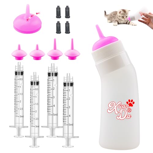 Pet Feeding Nipple with Syringe, Soft Silicone Nursing Pet Feeding Bottle, Ventilation Valve Resistant Tearing for Puppies, Kittens, Rabbit, Small Wildlife (M Nipple,Pink) - color: Pink-M Size