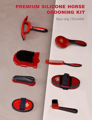 11-Piece Horse Grooming Kit with Waterproof Tote Shadowberry | 10 coordinated horse grooming tools with comfort-grip designs and a spacious waterproof tote for complete horse grooming - color: Shadowberry