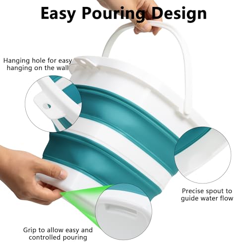 Collapsible Bucket, 2.6 Gallon 10L Mop Bucket for Cleaning, Car Washing, Portable Plastic Tub for Camping, RV, Beach, Fishing, Garden, Indoor and Outdoor Space Saving Wash Basin Ice Buckets - color: Teal Blue, size: 10L