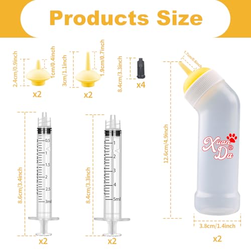 Kitten Nursing Nipple with Syringe, Wide Mouth Angled Puppy Feeding Bottles, with Ventilation Valve Resistant Tearing for Puppies, Kittens, Rabbit, Small Wildlife (M Nipple,Yellow) - color: Yellow, size: Model 2