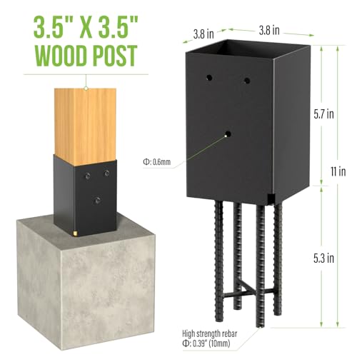 6 Pack 4x4 Metal Post Base Holder Bracket for Concrete Deck (Black) | Internal 3.5"x3.5", Post Anchor Brackets Ground Spike, For Concrete Deck, For Wood Fence, Railing, Pergola, Porch - size: 4IN, style: 6Pcs