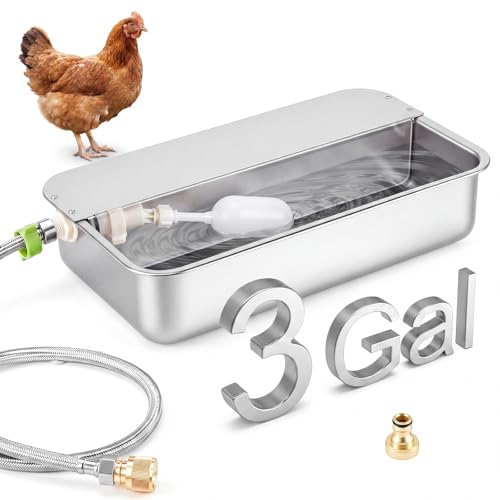 Shimeyao 3 Gallon Automatic Chicken Water Dispenser 304 Stainless Steel Large Capacity Self Filling Poultry Waterer for Hens Ducks Livestock Sturdy Gravity Fed with Float Valve Drinking Bowl