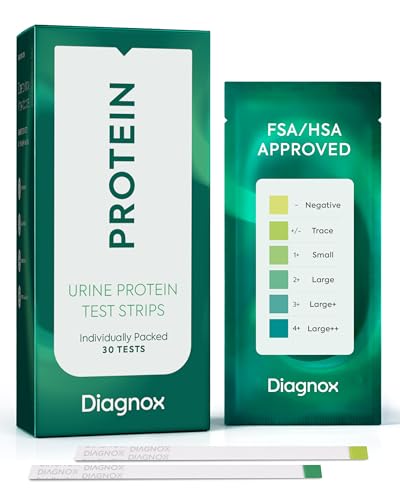 Diagnox Urine Protein Test Strips, At-Home Proteinuria Monitoring, 30 Pack | Individually Wrapped Tests, Fast Results in 60 Seconds, Easy To Use, Private Testing, Simple Color Scale Reading