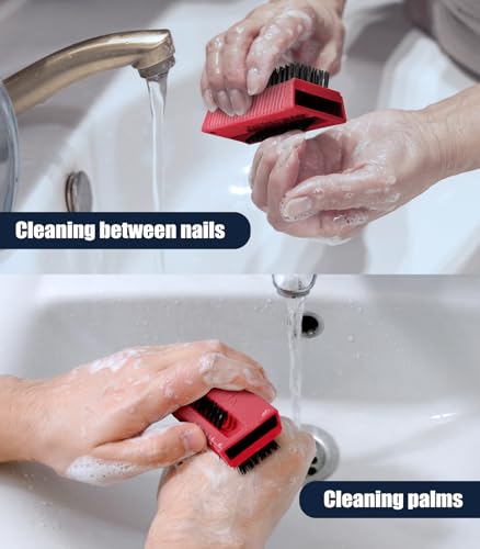 Larbois Nail Brush for Cleaning Fingernails, 2Pack Heavy Duty Nail Brushes Remove Dirt and Paint Fingernail Brush Deep Cleaning Mechanical Nail Scrub Brush Two-Sided with Hanging Rope, （Red） - color: Red