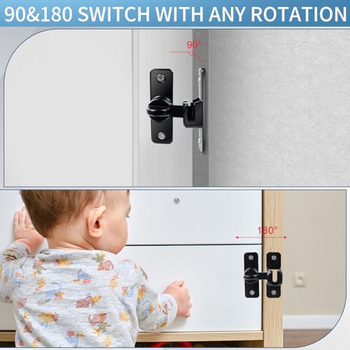 90/180 Degree Flip Barn Door Lock, Thickened Solid Multi-Angle Household | Door Left and Right Door Latch, for Barns, Gardens, Cabinets, Sliding Doors, Bathrooms, Windows and Other 2Pack - color: black 2pack