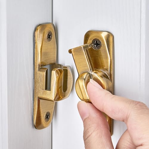2 Packs Brass Barn Door Latches,90/180 Degree Gate Lock_B | Zinc Alloy Right Angle Door Lock Latch,Flip Gate Latches,Sliding Door Latch Lock,for Cabinets,Fence Gates,Pet Cage - color: Brass