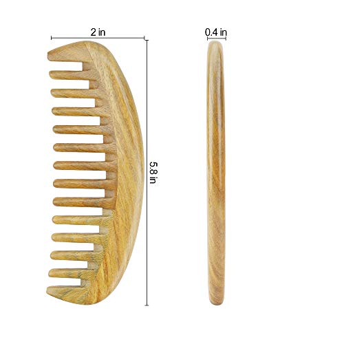 Onedor Handmade 100% Natural Green Sandalwood Hair Combs - Anti-Static Sandalwood Scent Natural Hair Detangler Wooden Comb (Oval Wide Tooth) | Handmade, Extra Wide Curved Shape, Rounded Teeth, Helps Reduce Static, Less Pulling, Wavy Thick Long Hair, Scalp