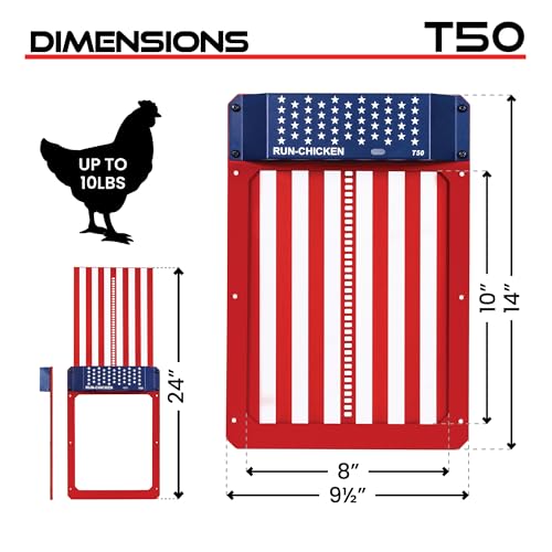 RUN-CHICKEN Door T50 – Automatic Chicken Coop Door Opener, Battery Powered & Weatherproof Aluminum, Smart App & Timer Control, Predator Proof, Easy Install, Reliable All-Season Performance (USA)