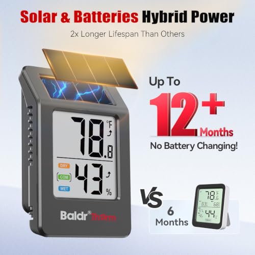 BaldrTherm Room Thermometer Indoor, Humidity Meter, 2026 Upgrade Bluetooth Thermometer with Privacy-Friendly Guest Mode | 250ft Coverage | Real-Time Alerts for Home, Office, Greenhouse - color: Black-1Pack