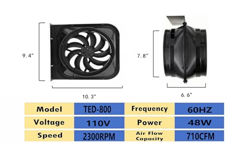 8 Inch 710CFM Inline Duct Fan, Quiet Vent Fan with Copper Motor High Efficiency Air Circulation - size: 8 Inch